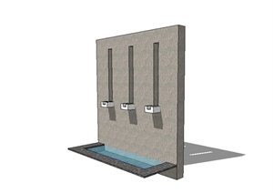 现代风格楼空景墙跌水池设计SU(草图大师)模型