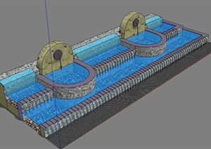 现代风格完整的水池水景SU(草图大师)模型