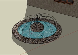 现代风格鹅卵石水池设计SU(草图大师)模型