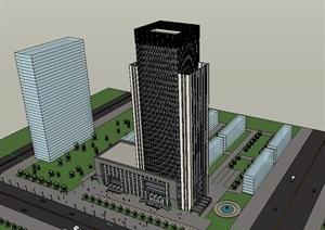 现代风格详细完整的办公大楼SU(草图大师)模型