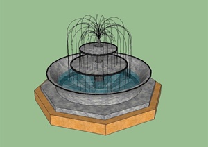 现代风格详细独特的喷泉水钵设计SU(草图大师)模型