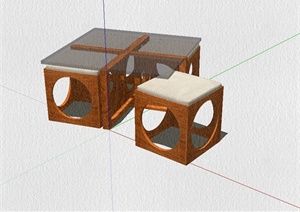 现代风格详细完整创意桌凳组合设计SU(草图大师)模型