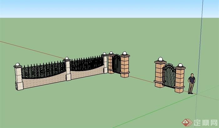 欧式详细的围墙护栏大门设计su模型(4)