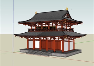 古典中式风格详细完整的两层旅游景区建筑SU(草图大师)模型