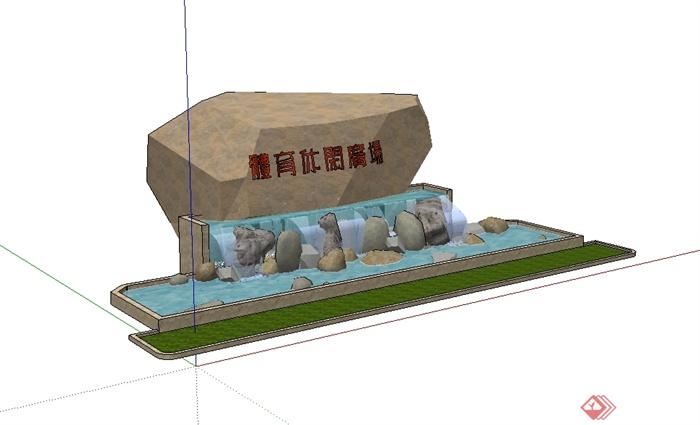 现代风格详细的景石水景设计su模型(1)