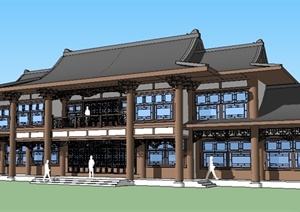 中式风格复古行政中心建筑设计SU(草图大师)模型