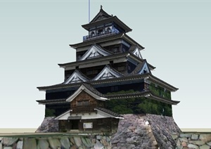 日本古建広島城设计SU(草图大师)模型