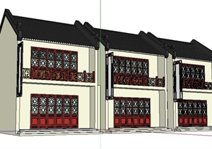 某中式风格二层沿街商铺建筑设计SU(草图大师)模型