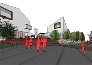 现代步行街购物中心建筑设计SU(草图大师)模型