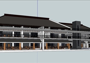 简约中式度假村服务中心建筑SU(草图大师)模型