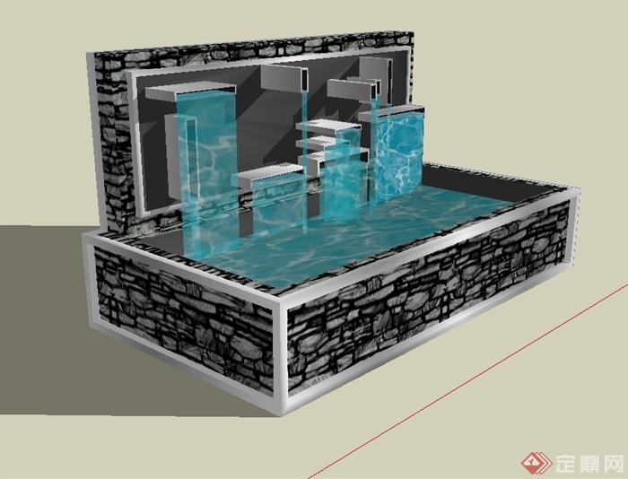 某现代风格详细的跌水池景观设计su模型(1)