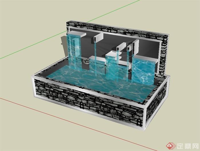 某现代风格详细的跌水池景观设计su模型(2)