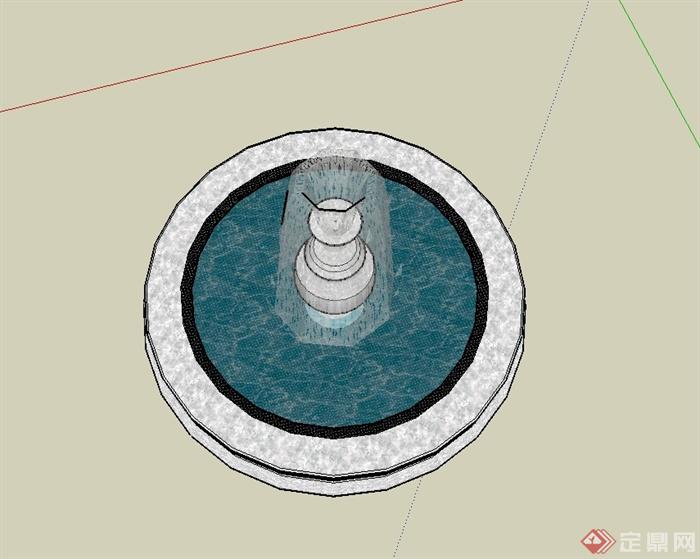 现代风格详细的圆形喷泉水池景观设计su模型(2)