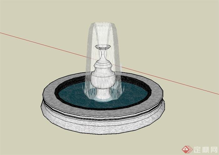 现代风格详细的圆形喷泉水池景观设计su模型(1)