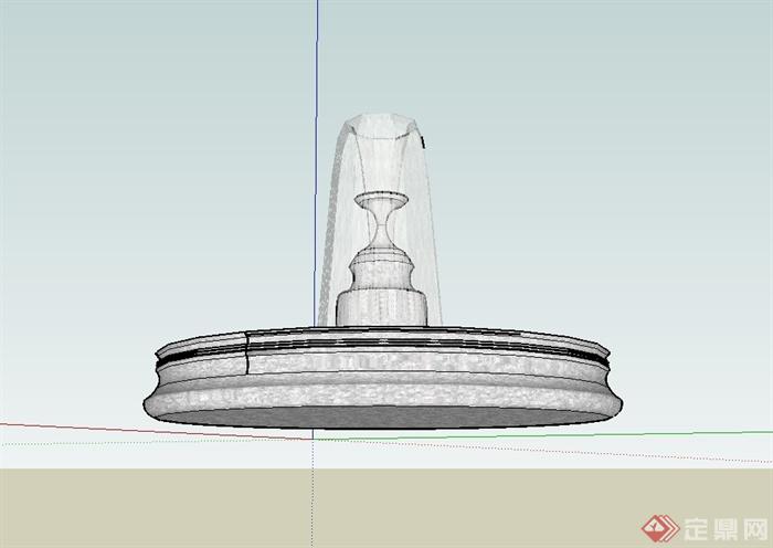 现代风格详细的圆形喷泉水池景观设计su模型(3)