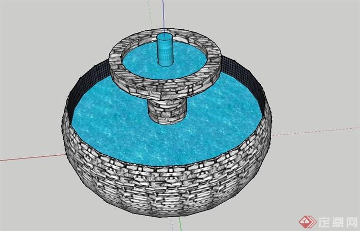 现代风格砖砌圆形水池设计su模型(2)