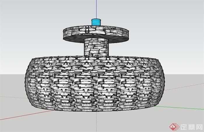 现代风格砖砌圆形水池设计su模型(3)