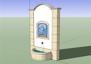 简欧风格景墙喷水池设计SU(草图大师)模型