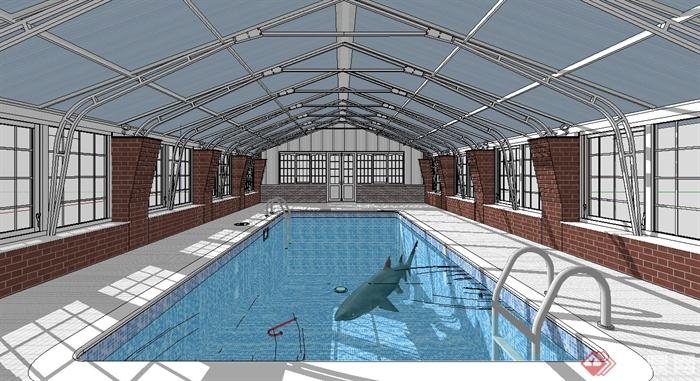 现代风格详细的室内游泳馆设计su模型(1)