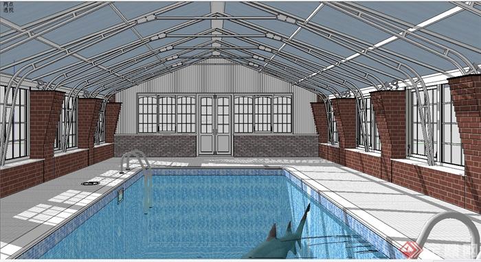 现代风格详细的室内游泳馆设计su模型(2)