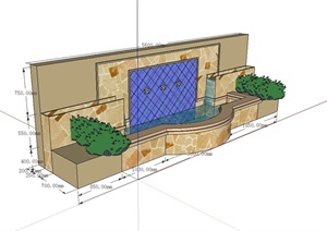 现代风格详细的背景景墙水池设计SU(草图大师)模型