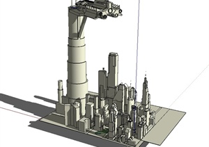 现代风格某城市综合建筑楼设计SU(草图大师)模型