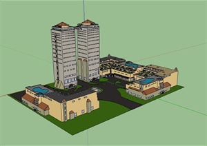 欧式风格详细的商业办公建筑楼设计SU(草图大师)模型