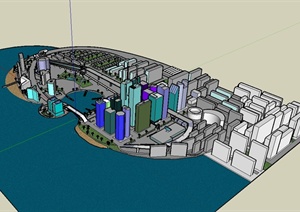 某现代风格滨水城市建筑楼规划设计SU(草图大师)模型