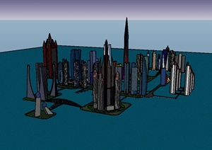 现代风格详细的水上城市建筑综合楼设计SU(草图大师)模型