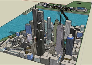 某现代风格滨水城市综合建筑大楼设计SU(草图大师)模型