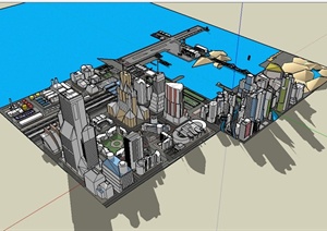某现代风格滨水城市综合建筑楼SU(草图大师)模型
