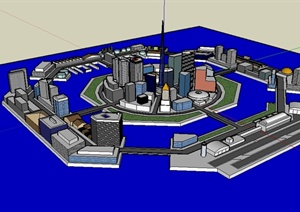 现代风格水上城市综合建筑楼设计SU(草图大师)模型