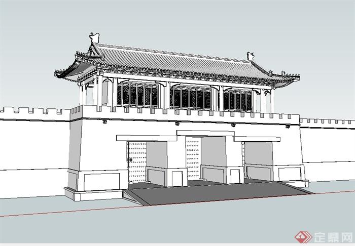 古代城门建筑设计su模型(1)