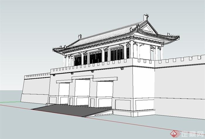 古代城门建筑设计su模型(2)