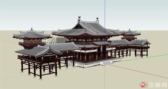 古典中式风格亭房旅游建筑设计su模型(1)