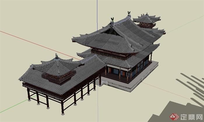 古典中式风格亭房旅游建筑设计su模型(3)
