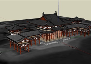 古典中式风格旅游景区亭房建筑设计SU(草图大师)模型