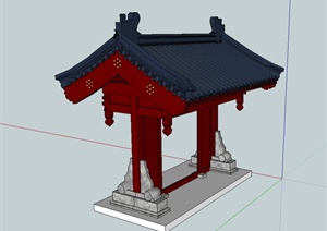 古典中式单排柱式垂花门设计SU(草图大师)模型