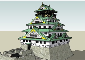 古典中式风格详细的塔阁楼建筑SU(草图大师)模型