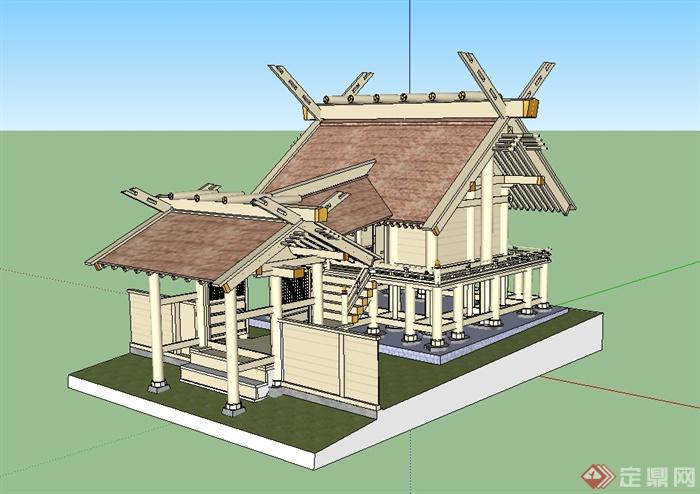 古典中式风格小型寺庙建筑su模型(2)