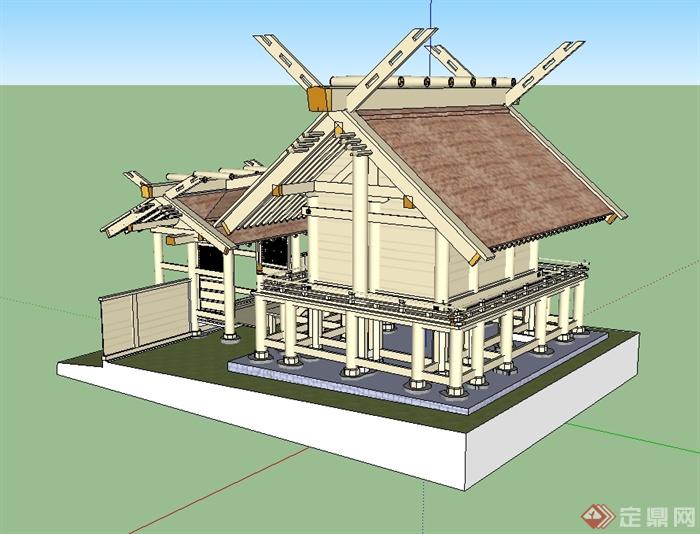 古典中式风格小型寺庙建筑su模型(3)