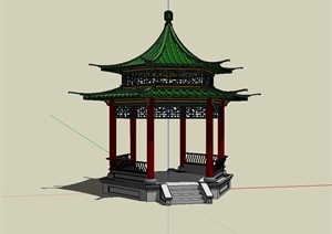 古典中式风格详细完整的亭子设计SU(草图大师)模型