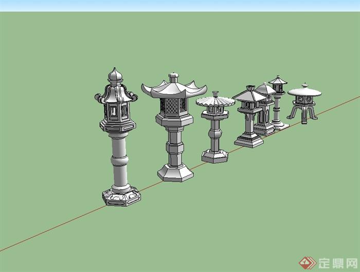 八种不同的石灯塔设计su模型(1)