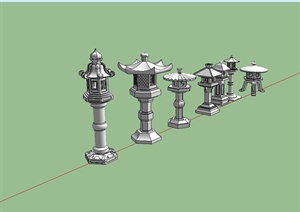 八种不同的石灯塔设计SU(草图大师)模型