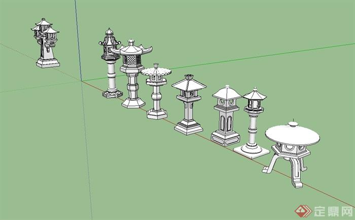 八种不同的石灯塔设计su模型(2)