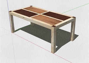现代风格详细的精致木桌子设计SU(草图大师)模型