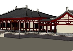 唐朝风单层文化建筑设计SU(草图大师)模型