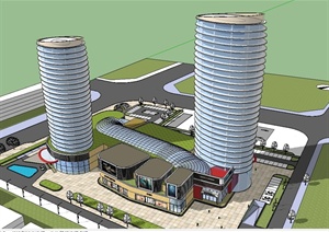 现代风格商业办公综合详细建筑楼SU(草图大师)模型