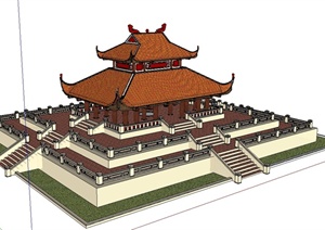 古典中式风格古建筑模型大殿SU(草图大师)模型