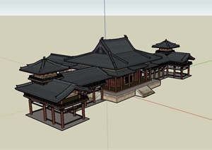 古典中式风格旅游景区亭房建筑楼设计SU(草图大师)模型
